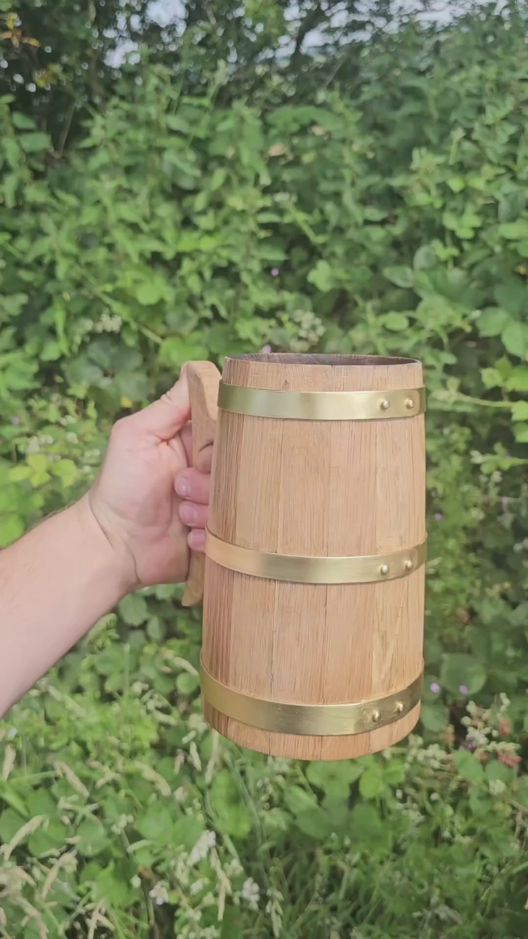 1L Oak Tankard (Brass Hoops)